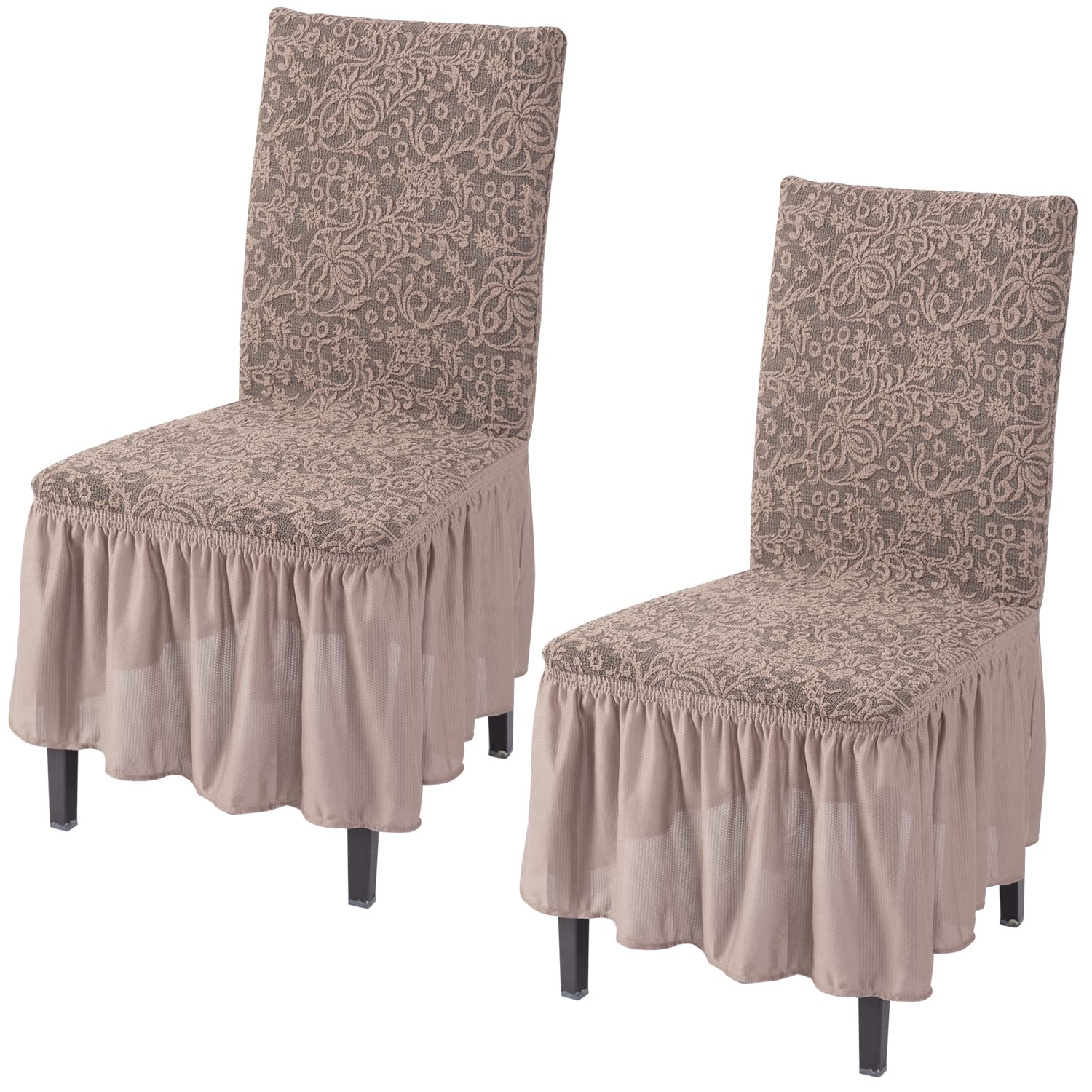 Hokipo Dining Chair Cover With Frill Skirt Set Of 2 (Ar-4650-J3*2) - Polyester Blend, Grey (B0BTD7ZTHM) Amazon Price History, Amazon Price Tracker
