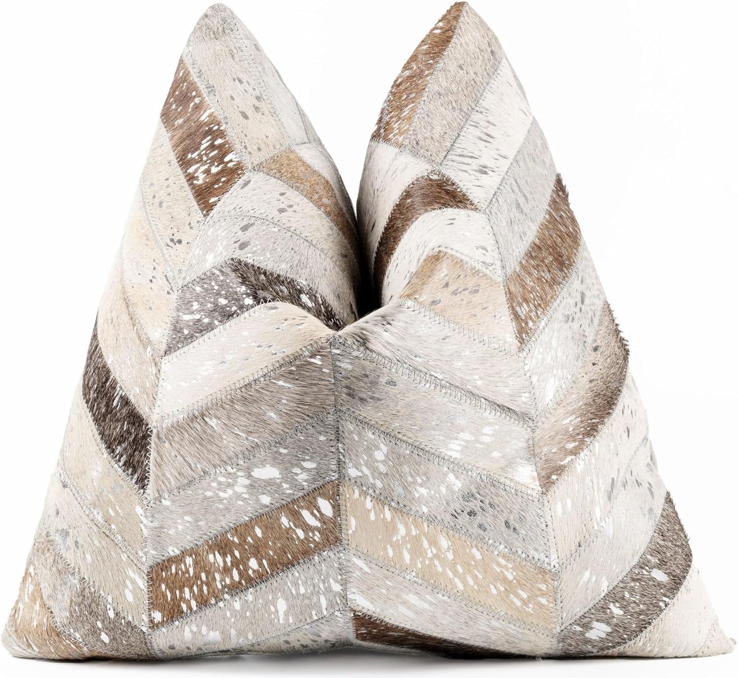 CANVELLO Genuine Cowhide Leather Decorative Throw Pillows - Handmade Patchwork Accent Pillows for Sofa, Couch, Chair - Southwestern Feather Down Insert Included (Set of two (18"x18" + 16"x24"))