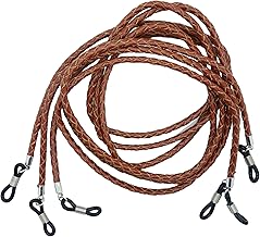 GoOptical Real Leather Platted Spectacle Cords with Traditional Adjustable Fasteners (Brown x3)