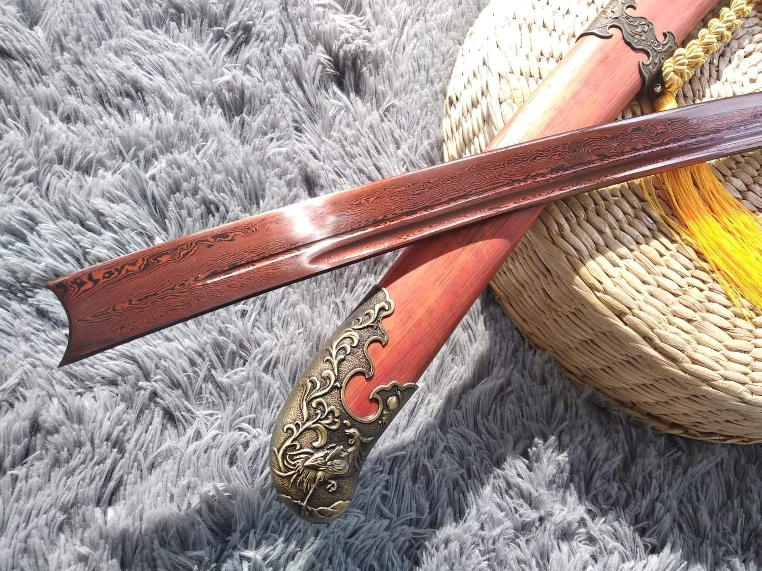 Chinese Swords,Broadsword,Handmade Damascus Steel Blade,Redwood Scabbard