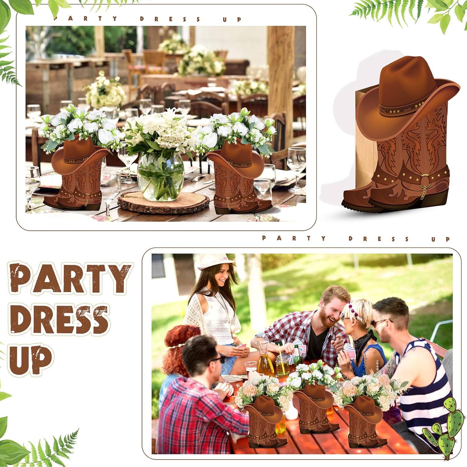 Domensi 16 Set Western Cowboy Boots Flower Boxes Centerpiece Boot Shape Box Decorations Western Theme Party Boot Gift for Cowboy Cowgirl Birthday Party Baby Shower Wedding Supplies