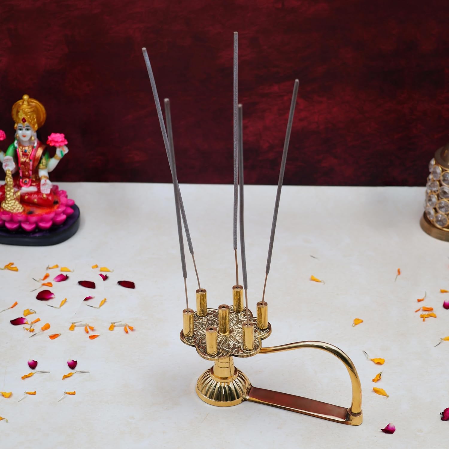 Brass Antique Incense Holder for Pooja, Home, Office, Temple/Golden Color Incense Holder/Incense Burner/aagarbatti Stick Incense Holder (Size : 16cm)