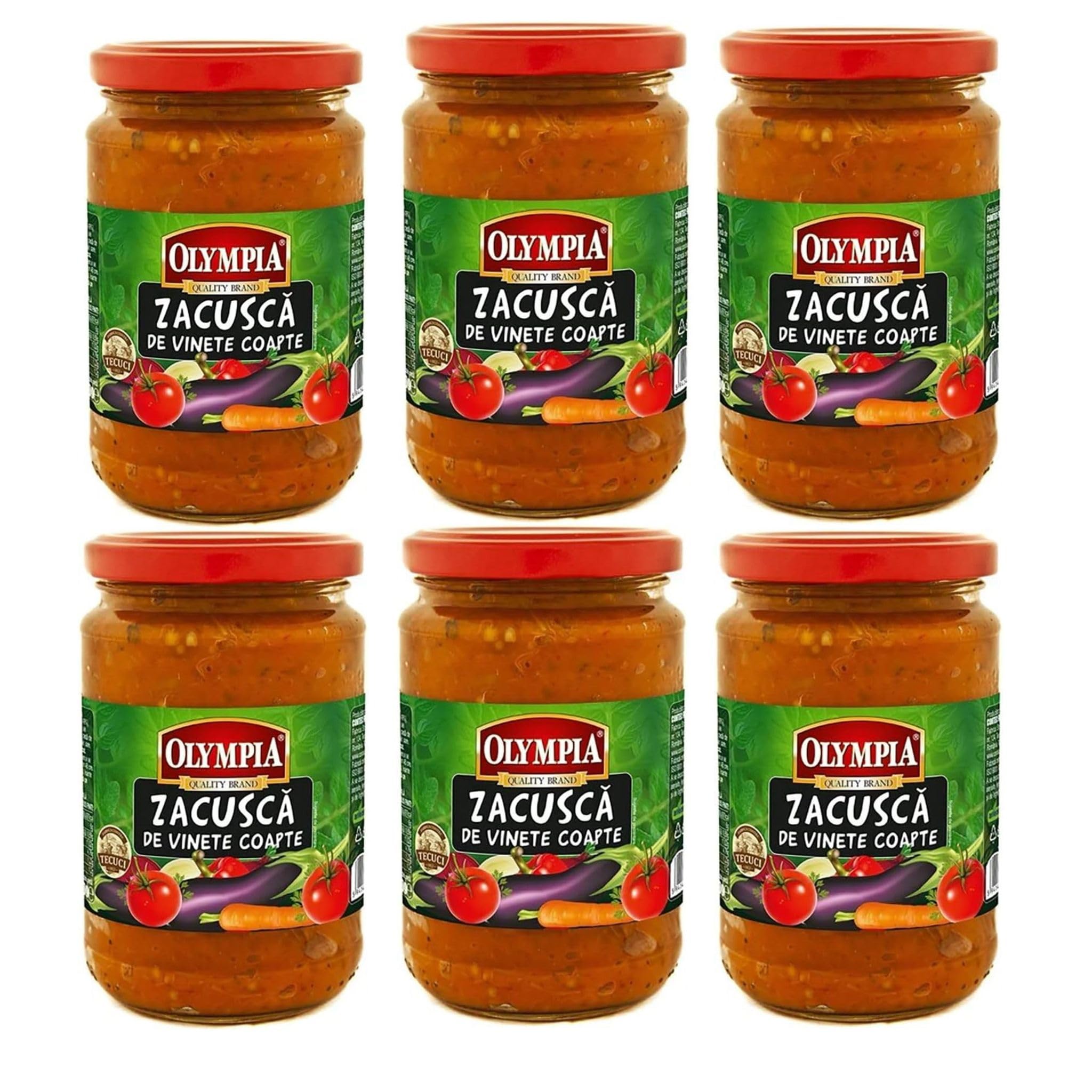 Olympia Zacusca de Vinete Coapte, Crema di Melanzane Arrostite, Aperitivo in Vetro, Specialità Vegetale Tradizionale Rumena, Set da 6 Barattoli da 300g