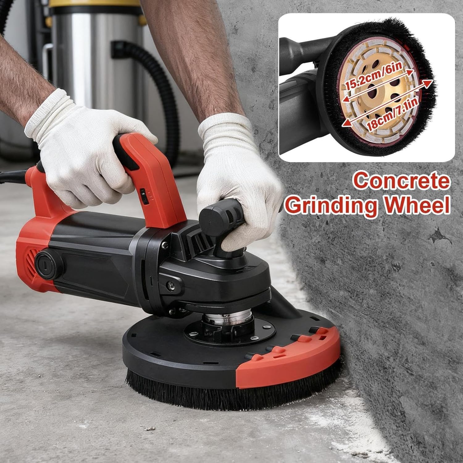 2200W Concrete Grinder 6-Speed, Wet Stone Polisher Full Kit: 6" Diamond Wheel + Putty Disc + Flocking Sandpaper + Hook & Loop Disc, Dust Shroud, 90° Edge Grinding