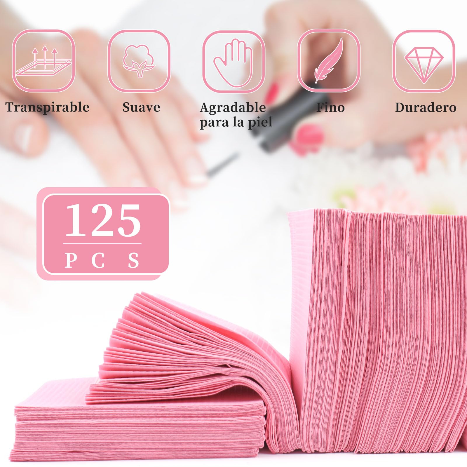 Alfombrilla Desechable de Mesa del Arte de Uñas, Alfombra de 3 Capas Hoja de Papel Estera para Decoración de Uñas, Almohadilla Absorbente del Arte para el Salón Tatuaje Baberos Dental (Rosado)