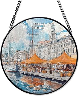 Helsinki-Finland Map Travel Stained Glass Suncatcher – Vintage Cityscape Window Hanging Decor for Home, Office, and Travel Lovers, Women Christmas Thanksgiving i9V7mS