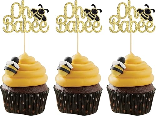 Gyufise 24 piezas de adornos para cupcakes Oh Babee con purpurina dorada para cupcakes Oh Baby Shower para baby shower, fiesta de cumpleaños