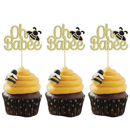 Miniatura 1 de Gyufise 24 piezas de adornos para cupcakes Oh Babee con purpurina dorada para cupcakes Oh Baby Shower para baby shower, fiesta de cumpleaños