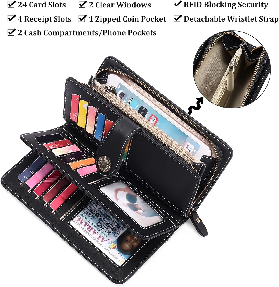 FALAN MULE Wallets for Women Trifold Wristlet Wallets Large Capacity RFID Blocking Ladies Purse Credit Card Holder