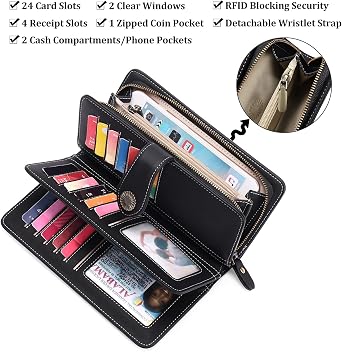 FALAN MULE Wallets for Women Trifold Wristlet Wallets Large Capacity RFID Blocking Ladies Purse Credit Card Holder