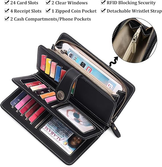 FALAN MULE Wallets for Women Trifold Wristlet Wallets Large Capacity RFID Blocking Ladies Purse Credit Card Holder