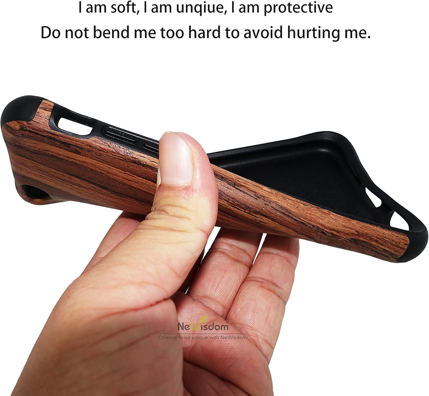 NeWisdom iPhone 8 Plus case Wooden, iPhone 7 Plus Case Wood, Shockproof Unique Hybrid Rubberized Cover [ Wood Over Rubber] Soft Real Wood Case for Apple iPhone 8Plus iPhone 7Plus – Sandalwood
