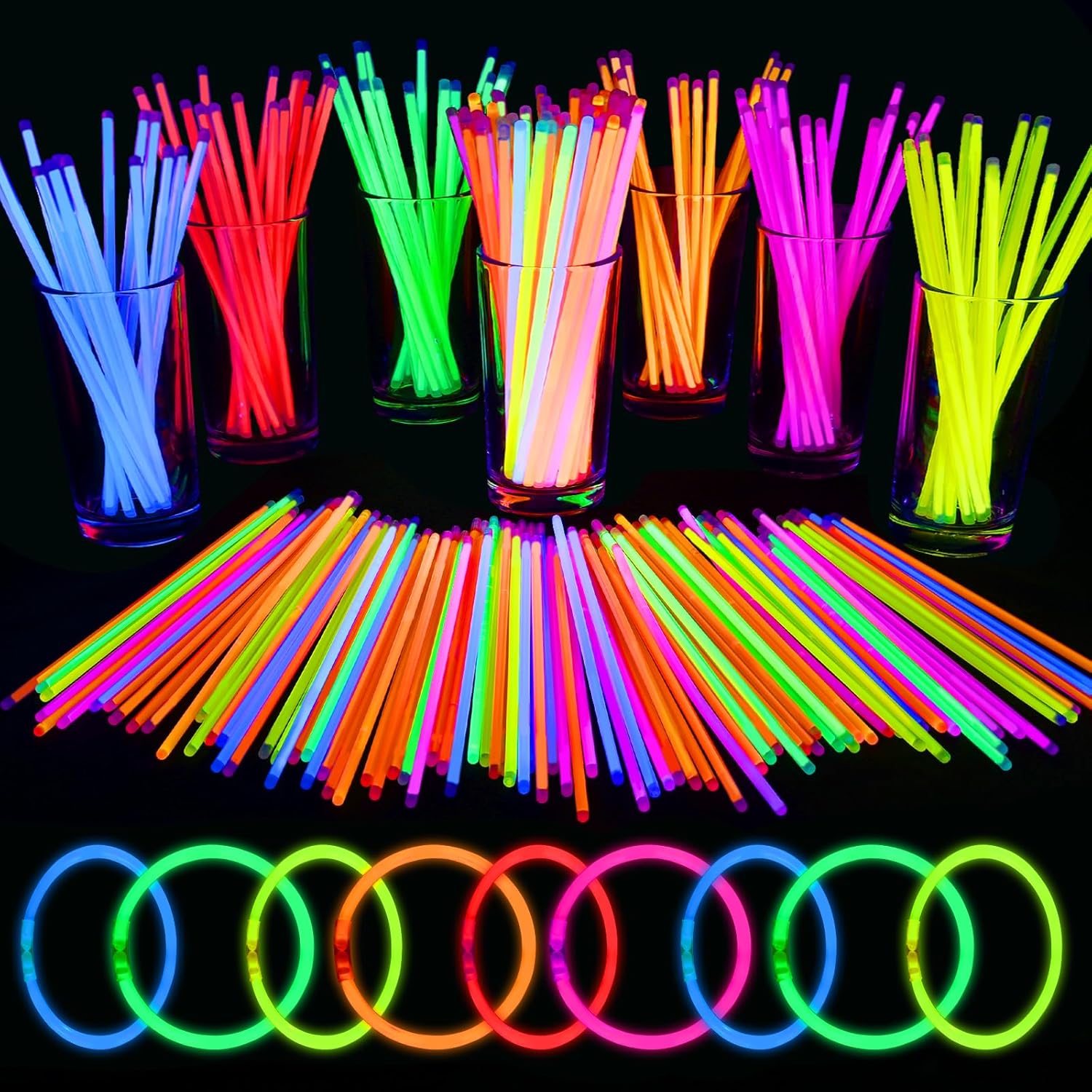Mega-L 100 PCS Bright Glow Sticks Bulk - Halloween Glow in the Dark Party Supplies, 8" Glowsticks Easter Party Favors with Bracelets and Necklaces Light Sticks Bulk Party Favors for Kids or Adult