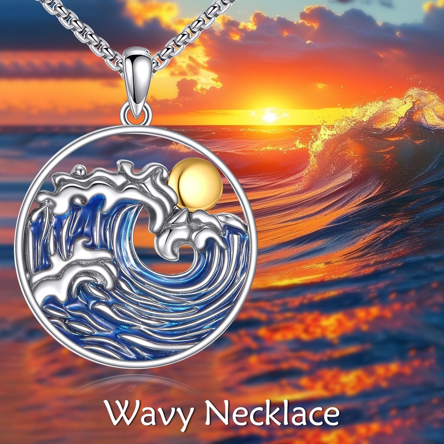 Wave Necklace 925 Sterling Silver Wave Pendant Necklace Ocean Beach Gifts for Women Men - Image 4