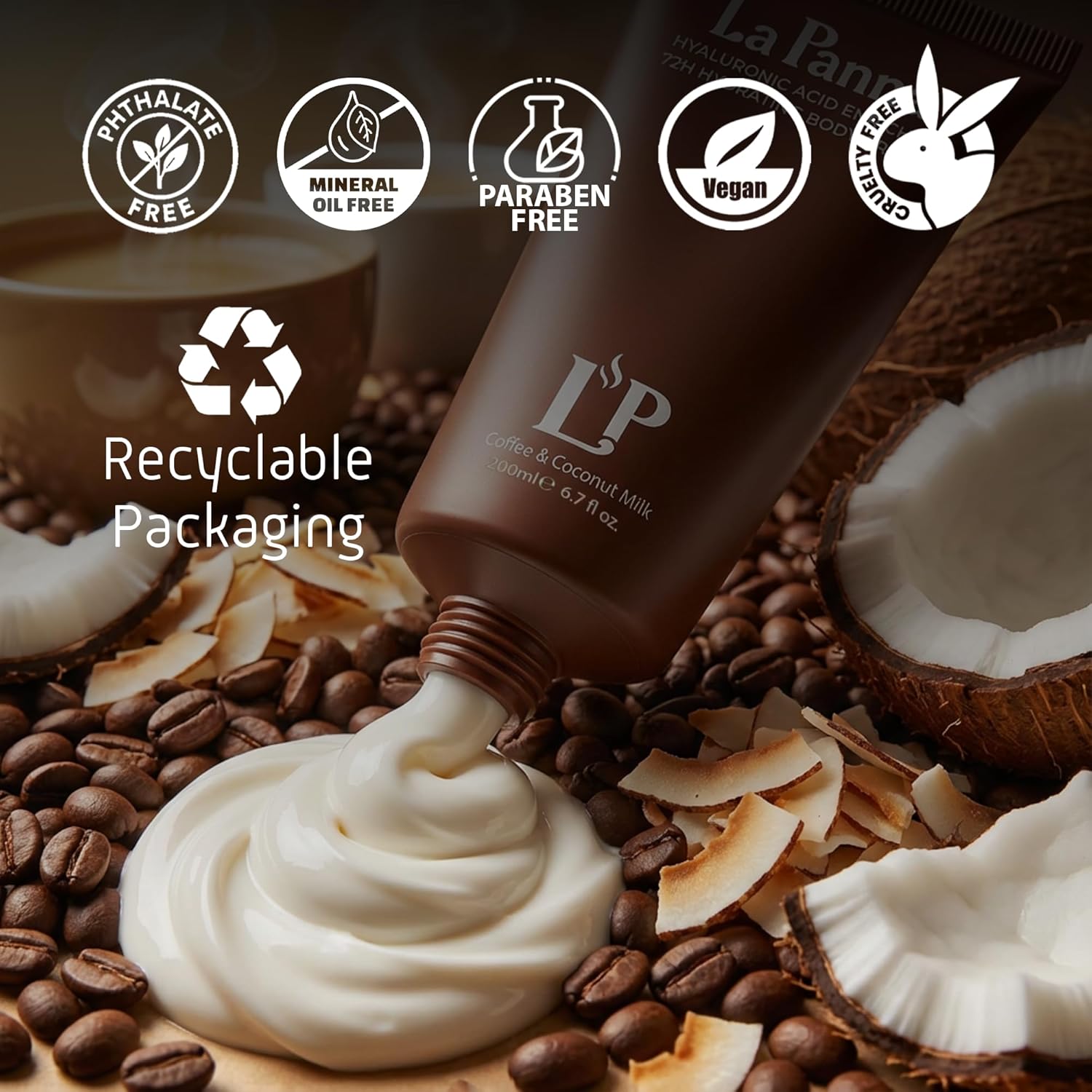 Coffee & Coconut Milk Hydrating Body Cream with Vitamin E – Rich Moisturizer, Fast Absorbing, Non-Greasy Velvet Glow Lotion - Nourishing Vegan & Cruelty-Free Skin Care, 6.7 fl oz - Image 4