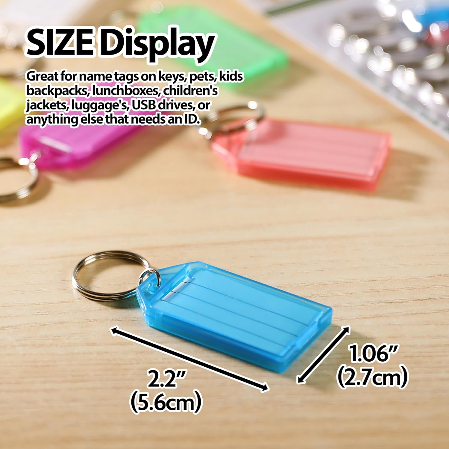 BAZIC Products Key Tag Label Window, Assorted Color Tags, Plastic Key Holder Key Ring, Identifier Name Number Address Information Label Card (6/Pack), 24-Packs