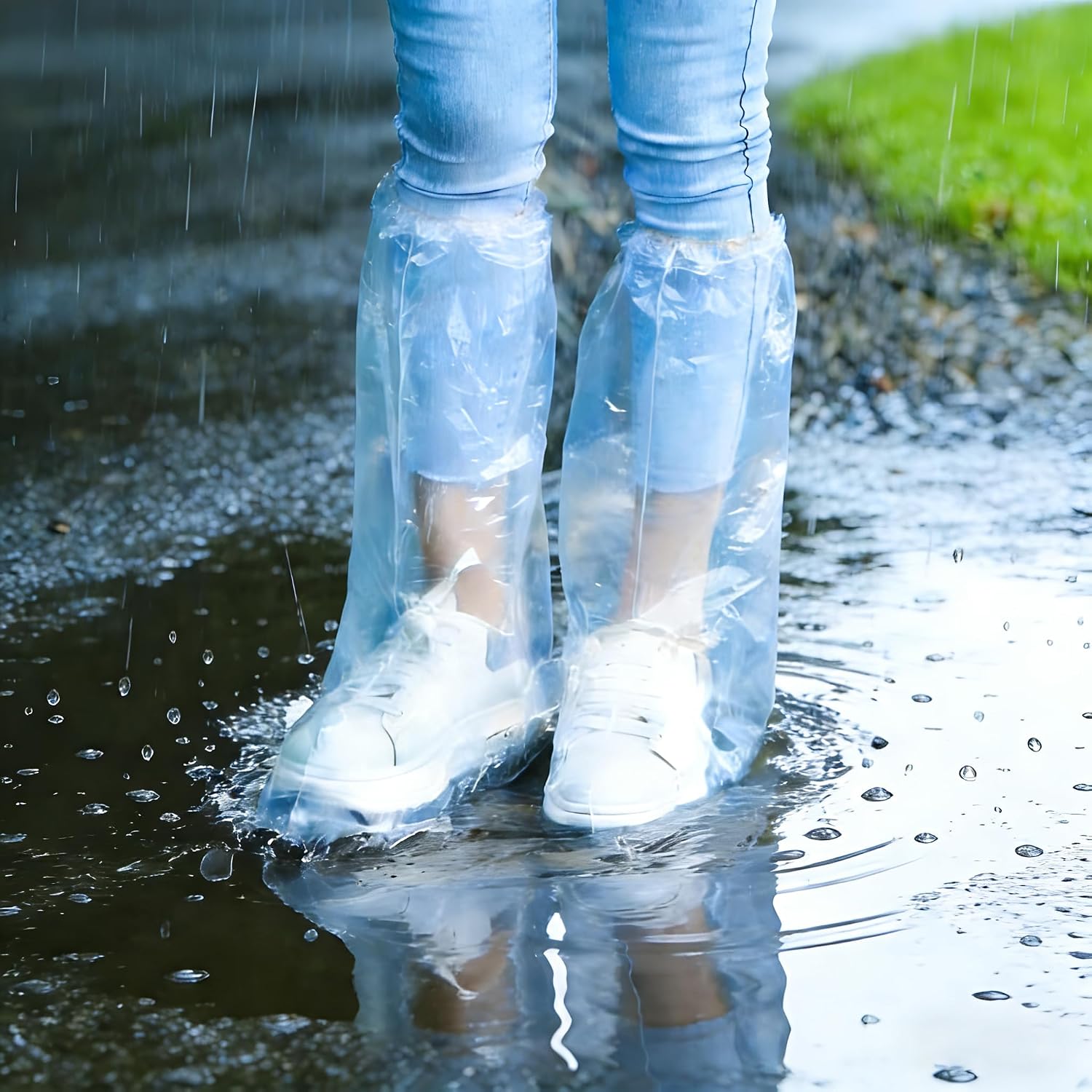 10 Pairs Waterproof Shoe Covers, Disposable Clear Rain Cover for Shoes, Plastic Non-Slip Boot Covers for Women and Men, Indoor Outdoor Overshoes (10 Pairs clear medium)