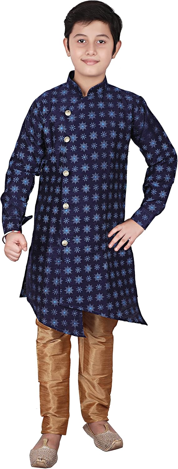 Pro-Ethic Style Developer Kids Ethnic Indian Silk Floral Printed Kurta Sets For Boys| Pack Of 1 (S-139)