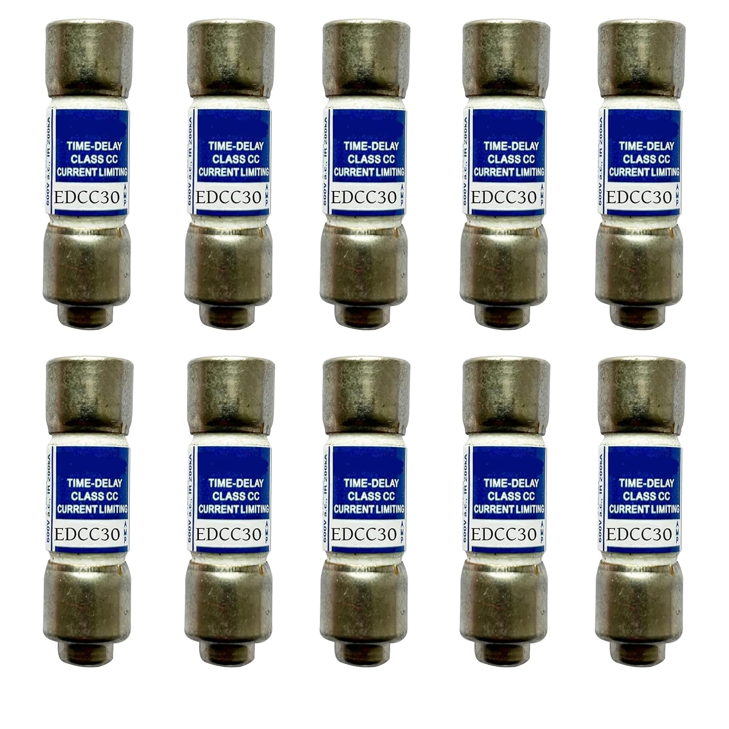 10-Pack New EDCC-30 EDCC30 EDCC-30A 600Vac Time Delay Fus，EDCC-30A Current Limiting Class CC Rejection Cartridge Fuses
