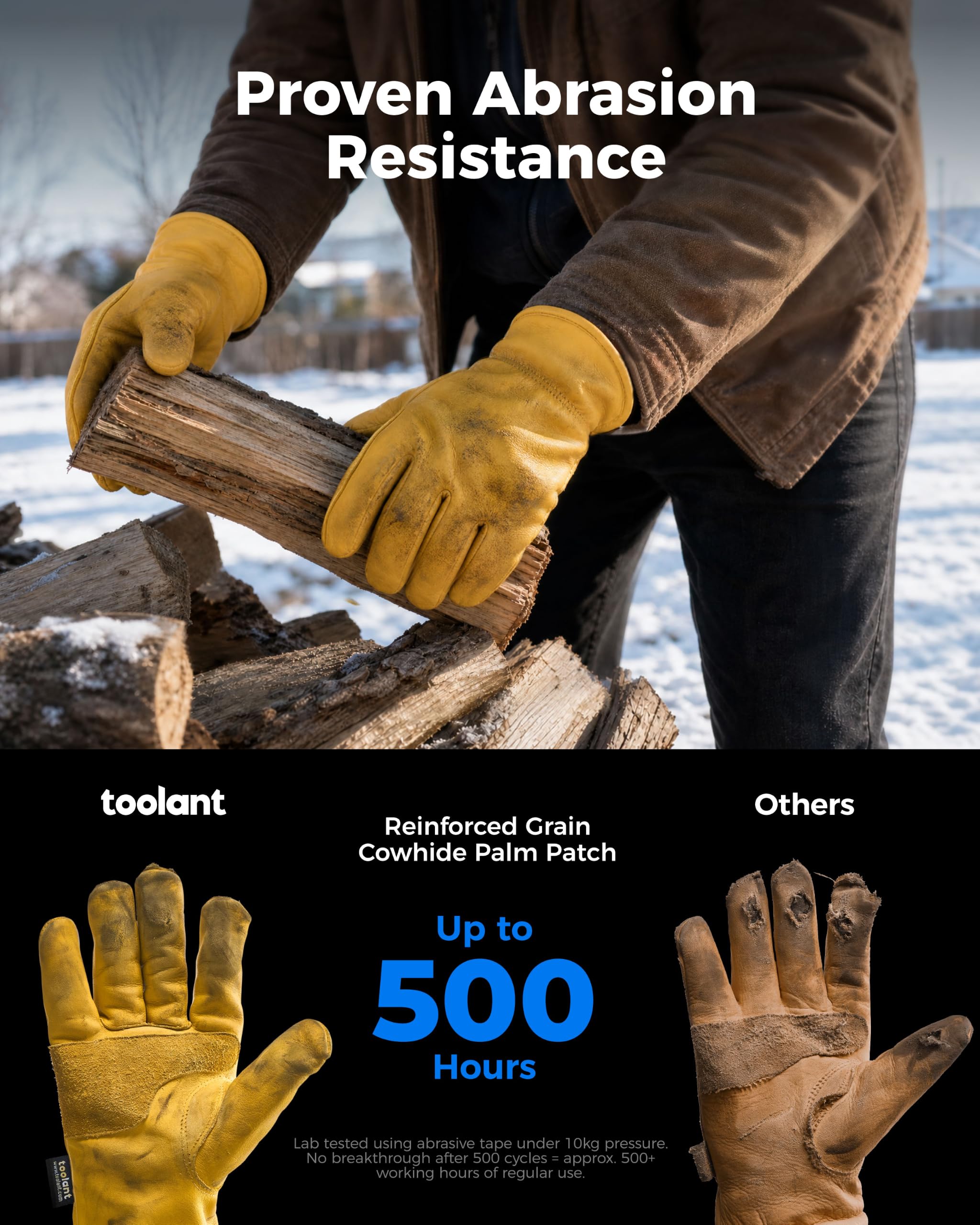 toolant Gants de travail d'hiver en cuir de vachette ouverts, S, 2 pièces