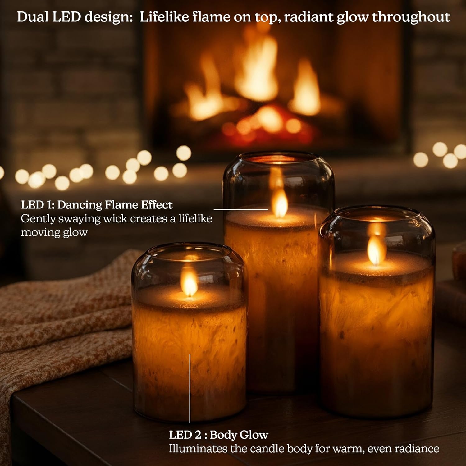 Round Hurricane Dual LED Full Body Glow w/Metallic Mirrored Tinted Glass Mottled Crystallized Frosted Texture Pillar Candles, 3D Wick, Battery Operated, Remote & Timer (Set of 3, Silver)
