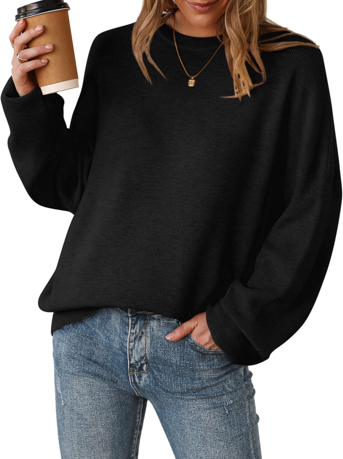 Arach&Cloz Women's Wool Blend Oversized Sweaters Crewneck Casual Fall Outfits Fashion Tops