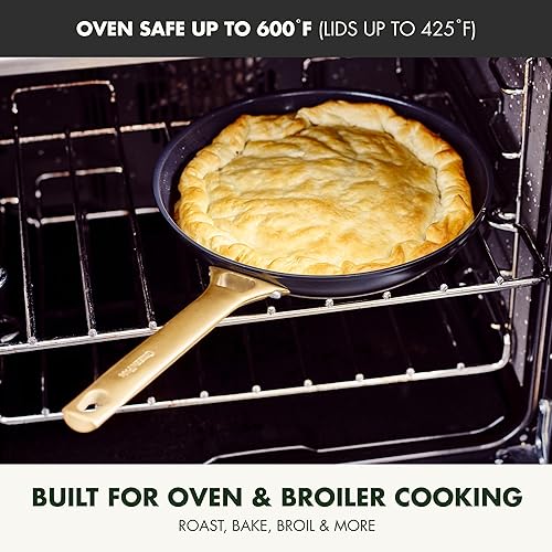 Miniatura 6 de GreenPan Reserve - Juego de 3 sartenes de 8, 10 y 12 pulgadas, antiadherentes, de cerámica saludable y anodizadas duras, mango dorado, sin PFAS,