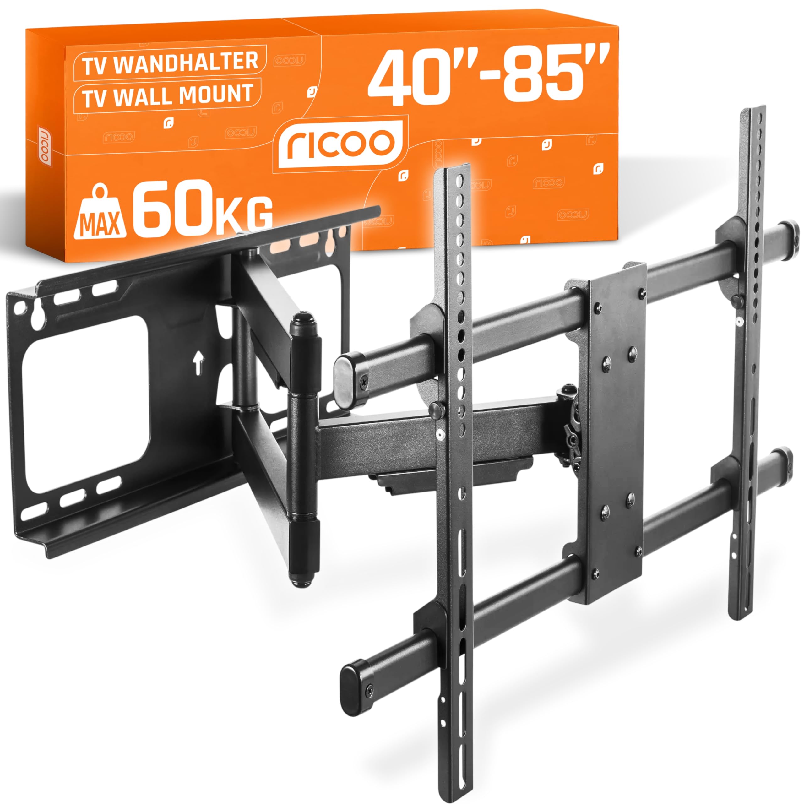 Ricoo S4764 TV Wandhalterung Schwenkbar für 40-85 Zoll Wandhalterung Fernseher Halterung bis VESA 200x200-600x400 TV Halterung Fernsehhalterung Wand Schwenkbar VESA 400x400 auch 75 65 40"