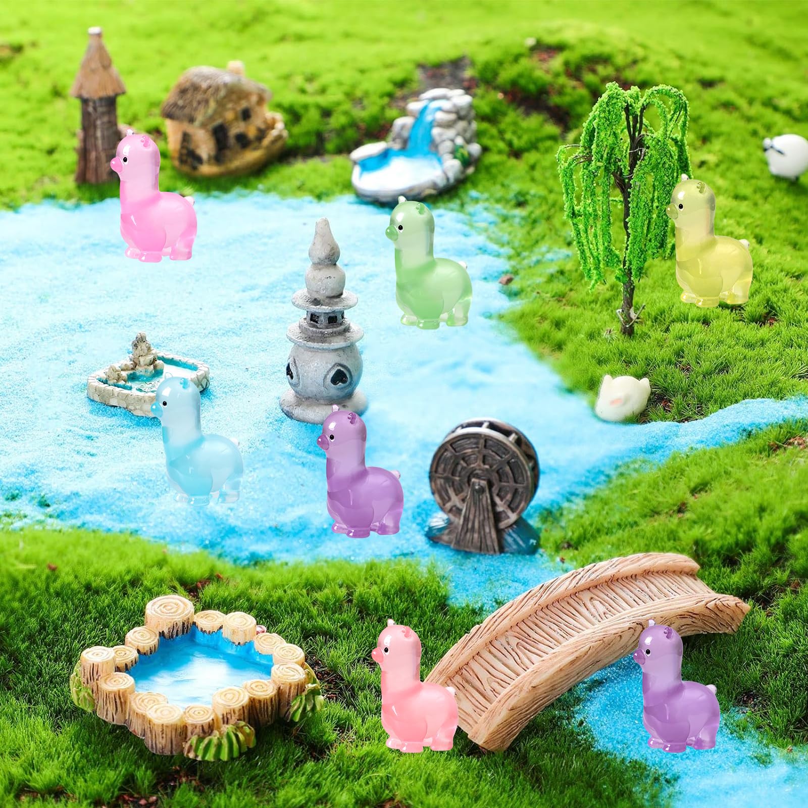 12 świecących mini figurek z alpaki, świecące w ciemności, miniaturowe figurki z alpaki, żywica, małe laboratorium, babeczka, do dekoracji ogrodu, DIY, mikro sceny krajobrazowe, 12 szt