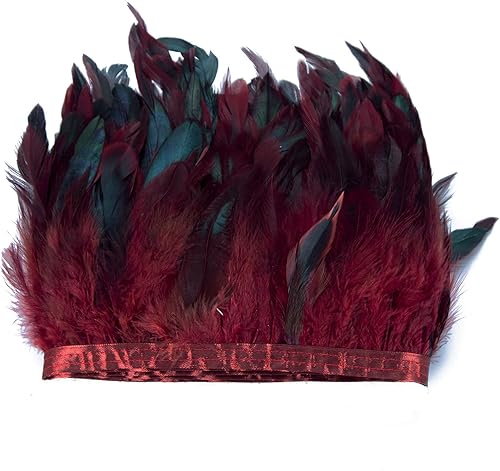 Miniatura 8 de AWAYTR Flequillo de plumas de cogote de gallo recortadas de 5 a 7 pulgadas de ancho paquete de 5 yardas