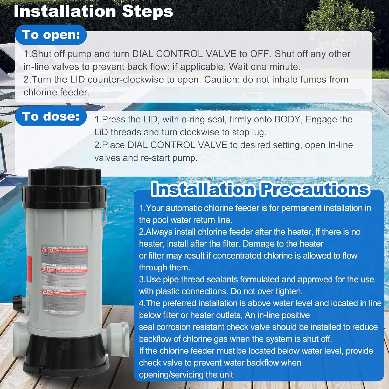 CL200 Inline Chlorinator Replacement Hayward CL200 Chlorine Feeder for Inground Pool and Above Ground Pool,High-Grade ABS Hayward Chlorinator Material (2 O-Rings)