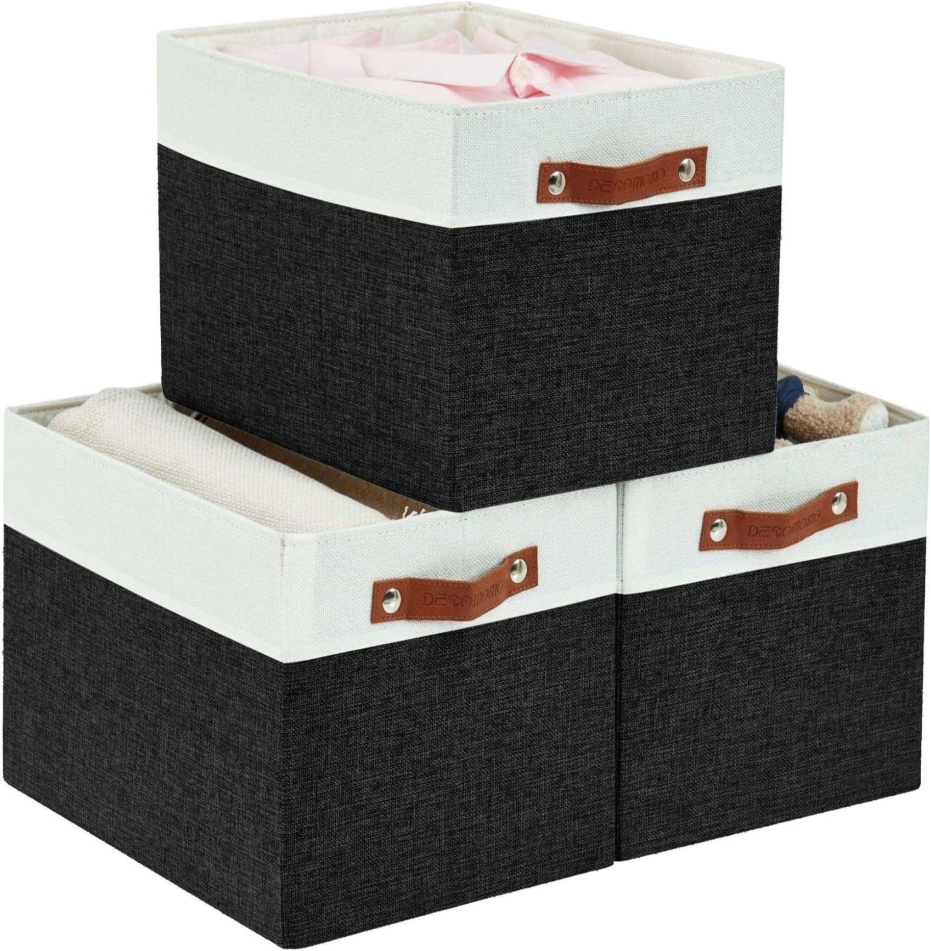 DECOMOMO Kallax Storage Cubes, Storage Baskets for Shelves 3-Pack | 13 x 15 x 13 Storage Bins, Baskets for Organizing Shelves (Black & White)