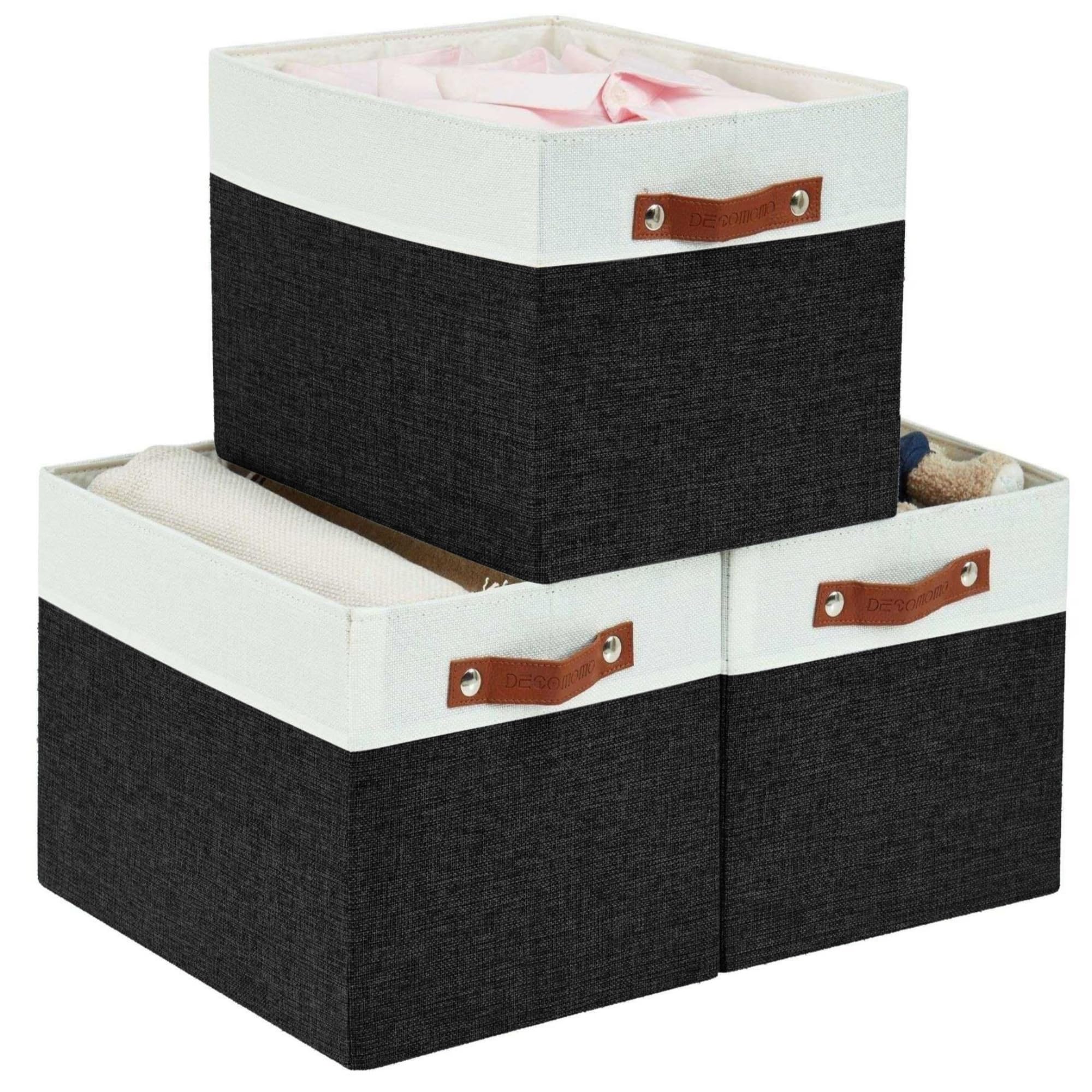 DECOMOMO Storage Baskets | Storage Boxes Fabric Organiser Storage for Wardrobe, Toys, Shelves, Office, Home & Nursery (Large Grey and White 15 x 11 x 9.5 – Set of 3) — view 29