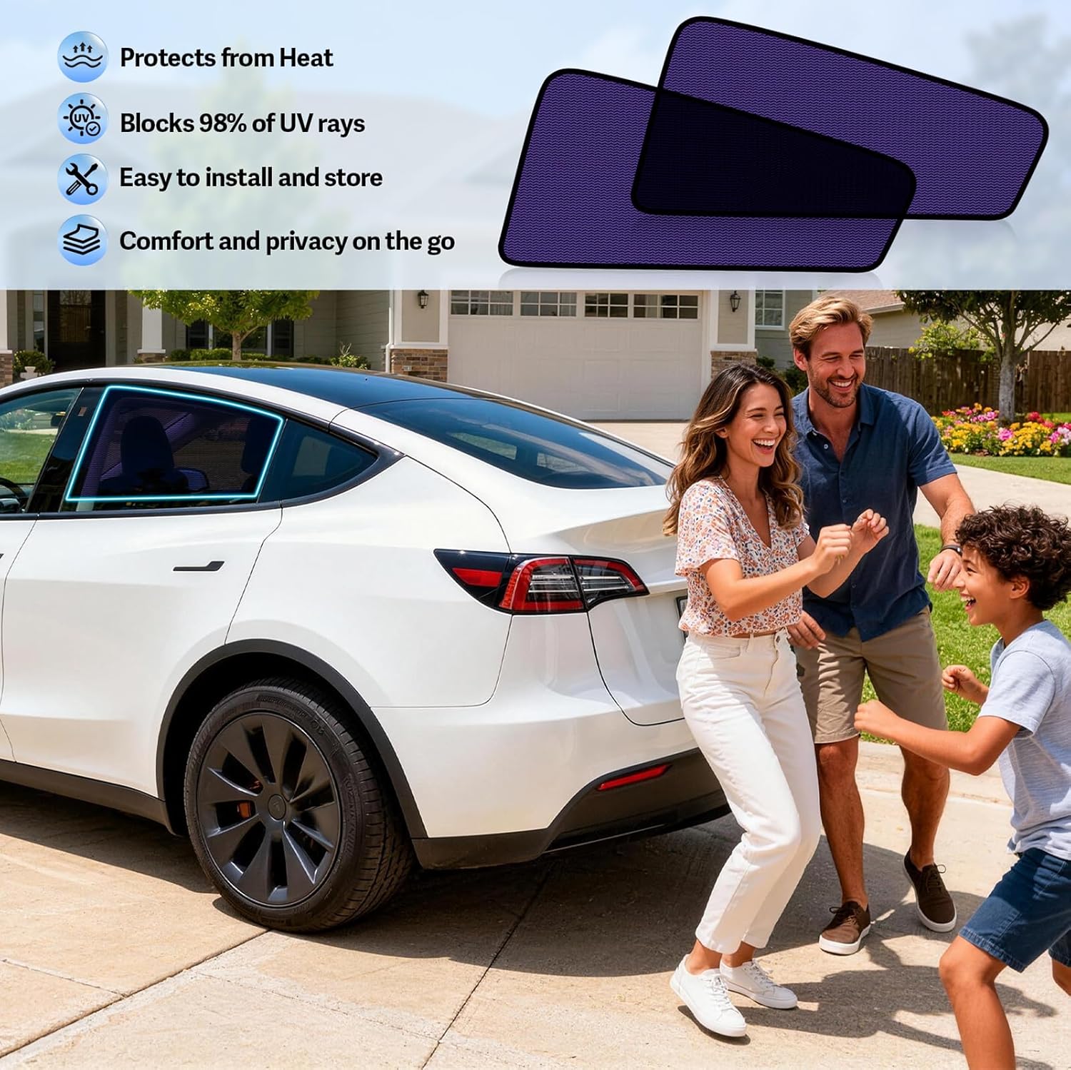 ZATOOTO Tesla Model Y Juniper 2020-2026 Car Window Shade for Baby, Bluish-Purple Static Cling Car Shades for Back Window | Block harsh Sunlight | UV Protection | Rear Window Sun Shade with Storage Bag