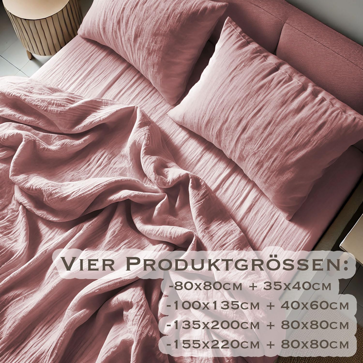 PaLulli® Komplet pościeli z muślinu, poszewka na poduszkę cm, pościel dziecięca ze 100% bawełny ekologicznej, certyfikat Oeko-Tex, cm + cm (różowa, 135 x 200 cm, 80 x 80 cm)