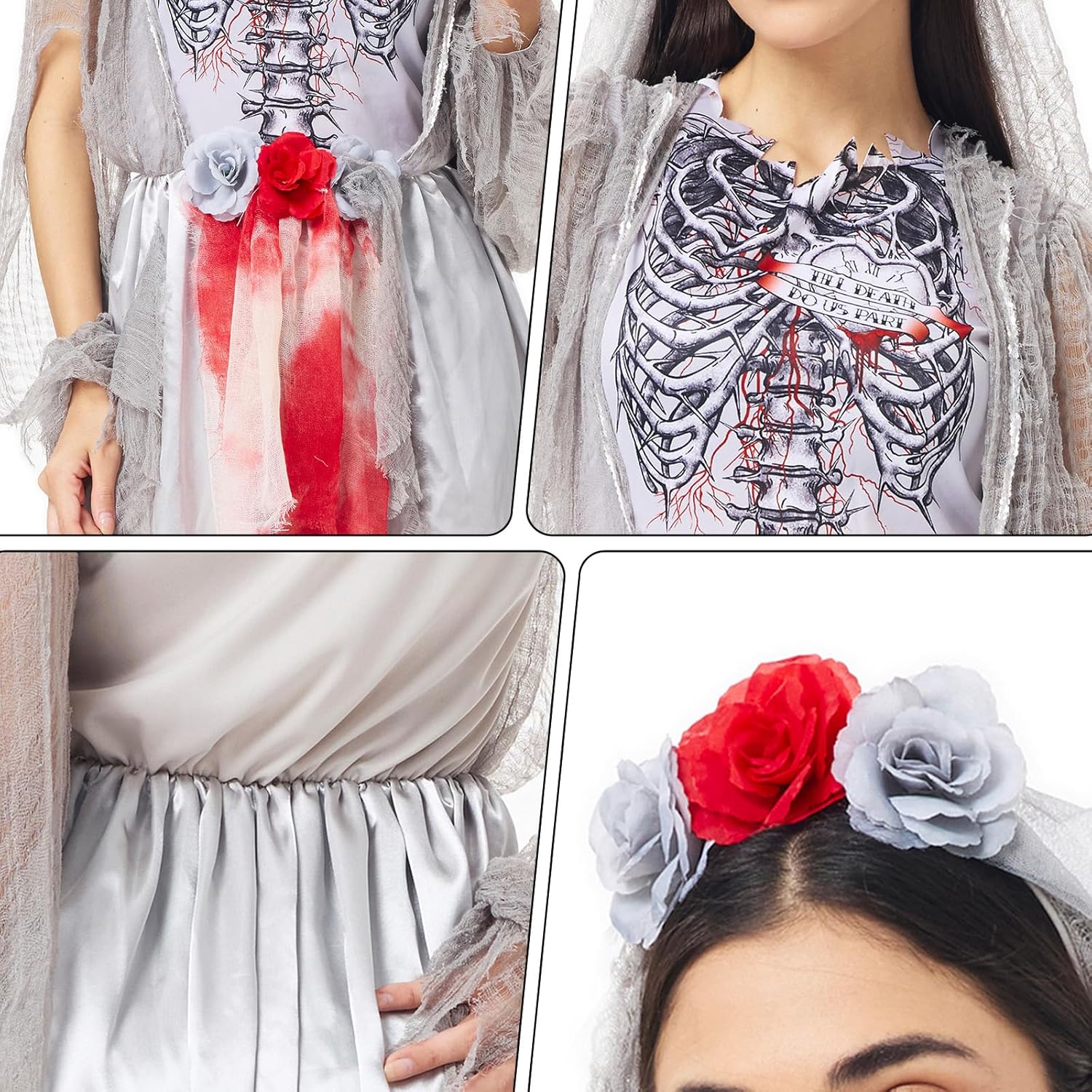 Zombie Bride Costume Women Dead Corpse Skeleton Ghost Halloween Wedding Dress Scary Bloody Marriage Cosplay Outfit - Image 3