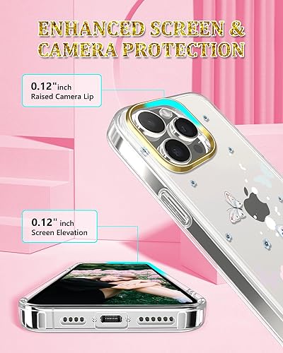 Miniatura 4 de JAHOLAN Funda transparente para iPhone 15 Pro Max, diseño de flores de mariposa, protección a prueba de golpes, delgada, de poliuretano