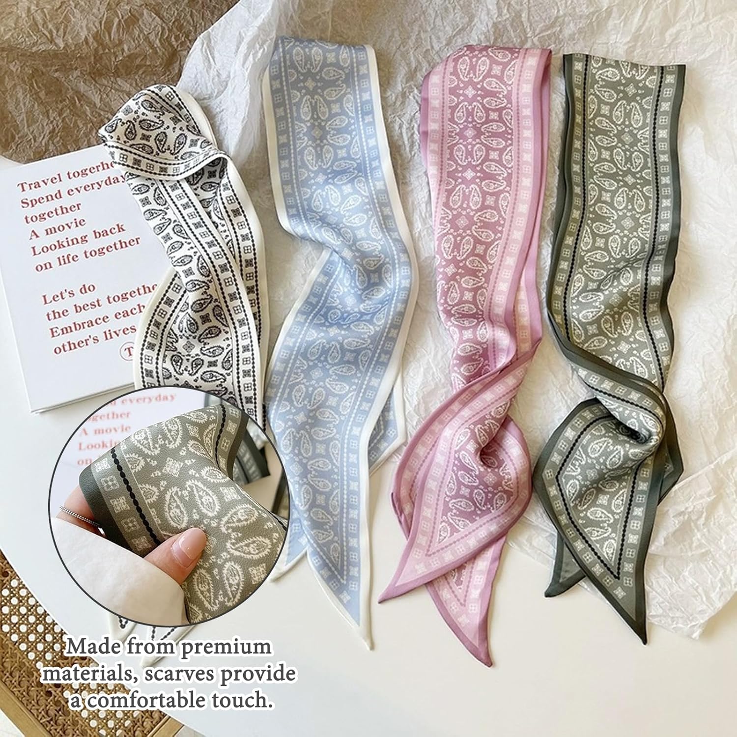 4 PCS Silk Scarf for Women, Retro Fashion Bag Scarf for Handbags, Multi Function Ladies Scarves, Bohemian Style, Suitable for Wallets, Handbag Handles - Image 2