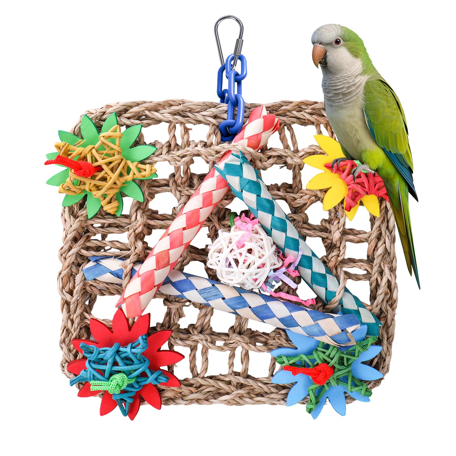 Bird Toys for Parrots - Natural Seagrass Shredding & Foraging Bird Toy Wall, Interactive Hanging Bird Toys, Perfect Cage Enrichment Shredder Toy for Budgies & Cockatiels