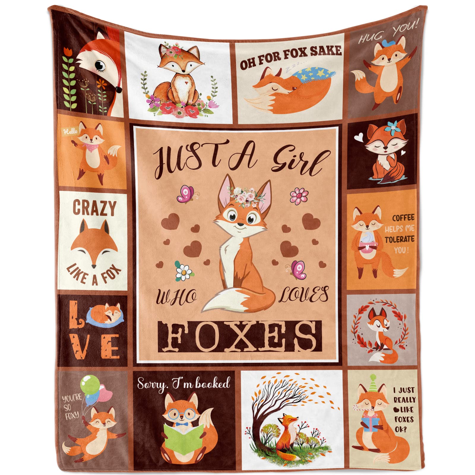 Just A Girl Who Loves Foxes Blanket for Girls Kids Fox Throw Blankets Gifts for Fox Lovers Orange Soft Cozy Warm Lightweight Flannel Fleece Fox Blanket Throw for Sofa Couch All Season, 40"x50"