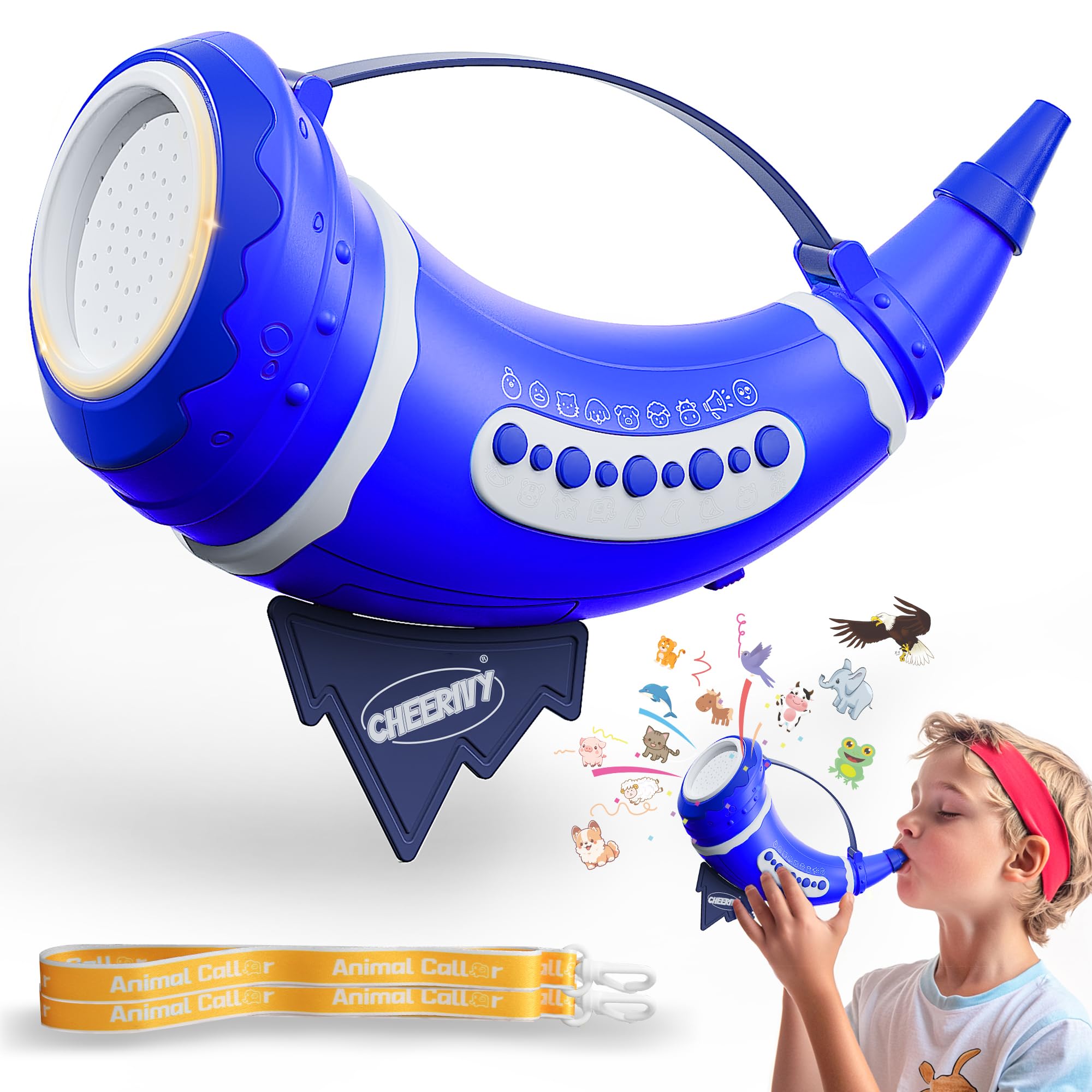 Animal Caller for Kids 5-7, Boys Hunting Toys Horn for Outdoor Discovery, 30 Animal Sounds Toys for Toddlers 3-5, Lung Capacity Training, Deep Blue