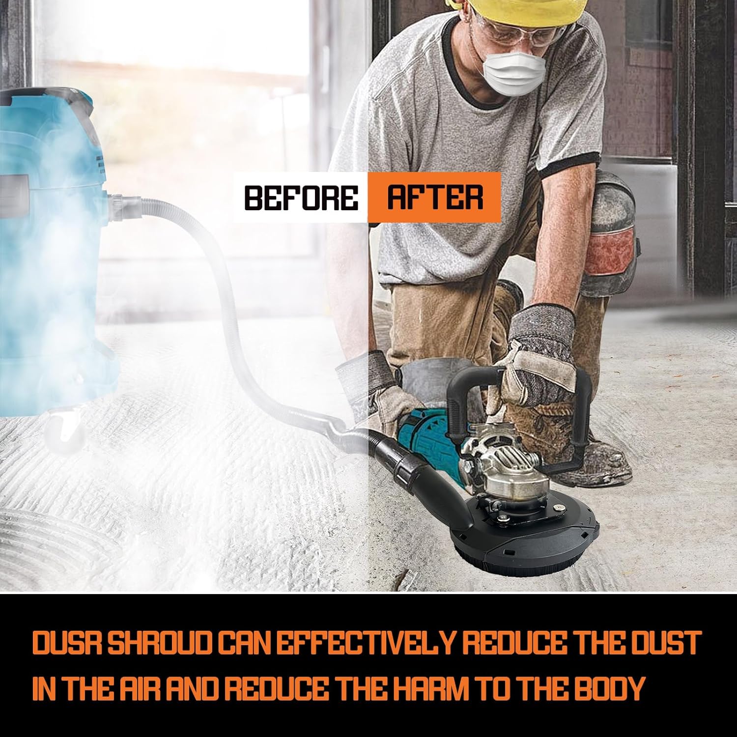 Dust Shroud for Angle Grinder 4.5 inch and 5 inch, Grinder Dust Shroud with 2 Spacers, 3 Pcs Hose Adapters 1 1/4 inch to 1 3/4 inch to 2 2/5 inch