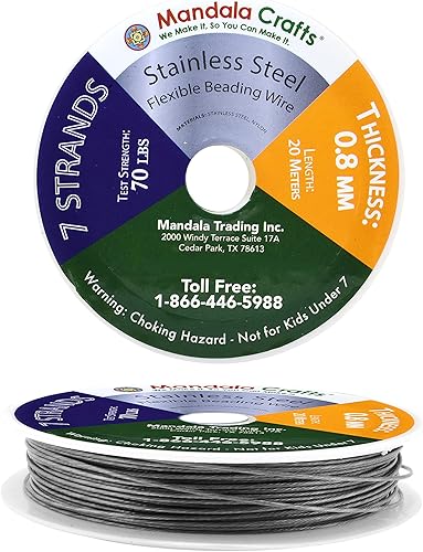 Mandala Crafts Alambre de cuentas de 7 hebras para hacer joyas, alambre de acero inoxidable para cuentas de cola de tigre, alambre trenzado de 65