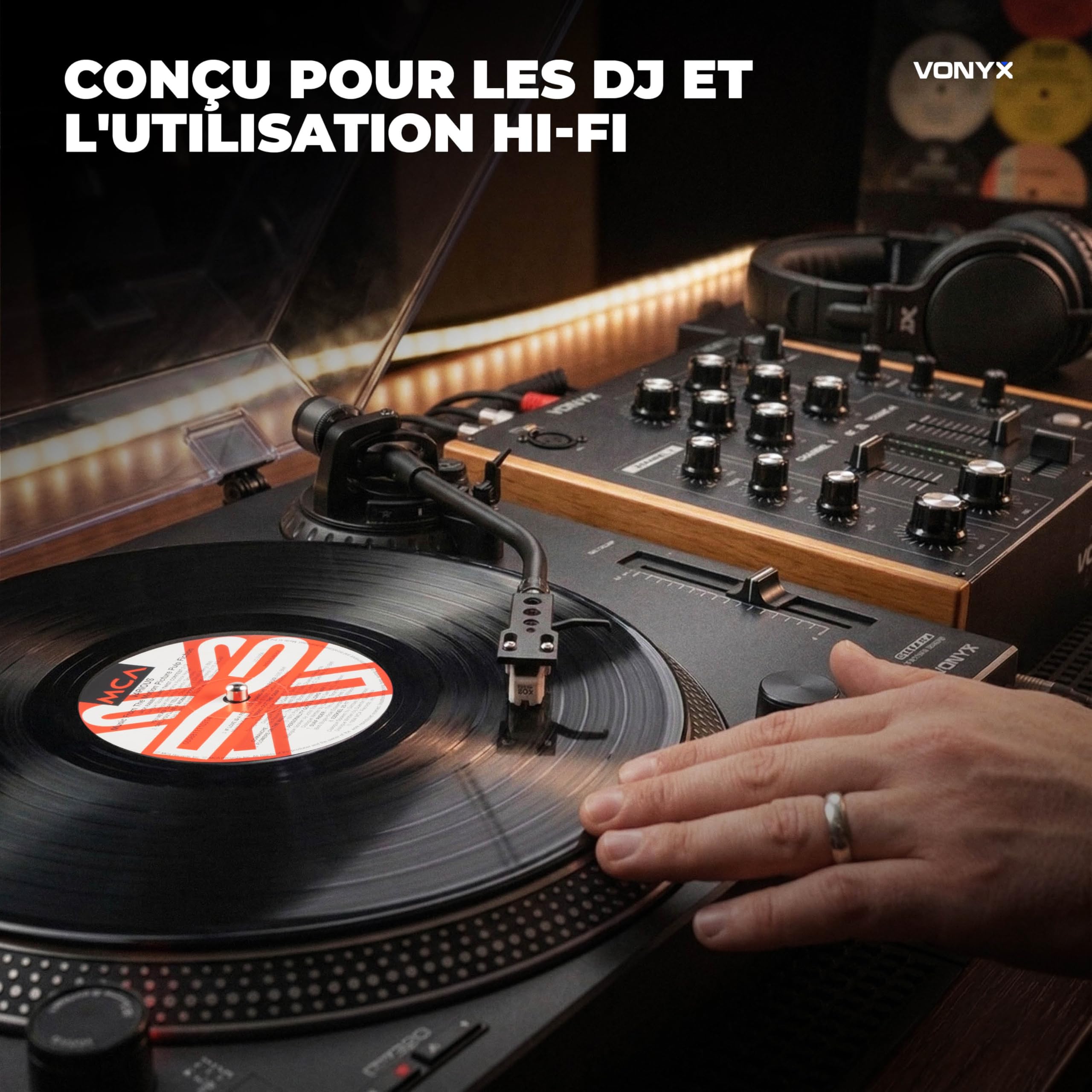 Vonyx DT6000 Platine Vinyle DJ Direct Drive avec Cellule Audio-Technica, Entrainement Direct 33/45 Tours pour Mix et Scratch