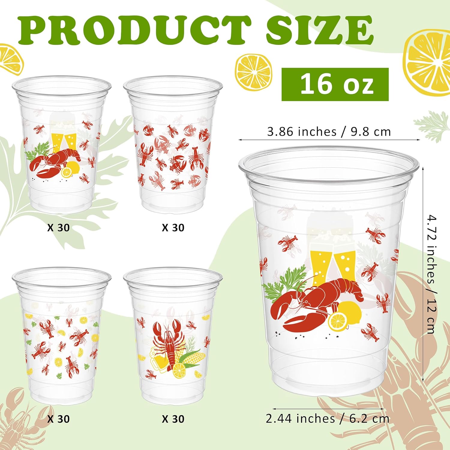 Kochorie 16 Oz Plastic Crawfish Boil Cups 120 Pcs Crawfish Party Supplies Clear Cups Plastic Drinking Cup Lobster Cups Crawfish Boil Party Cups for Lobster Seafood Party Birthday Decoration - Image 2