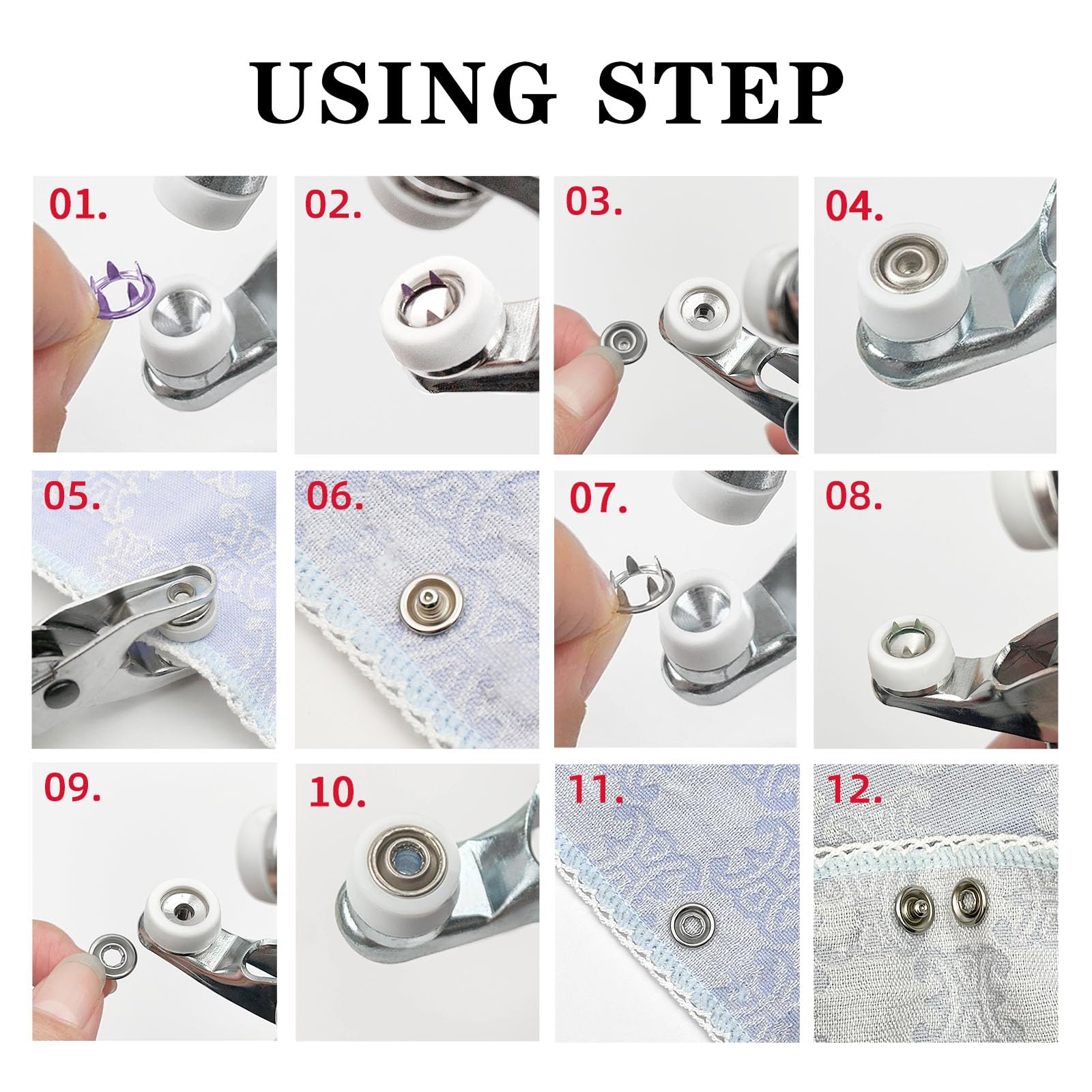 GTAAOY - 800 botones de metal con alicates de sujeción, kit de herramientas de prensa resistente perfecto para manualidades, ropa, kit de cierres de botón a presión para coser ropa (800 piezas/200