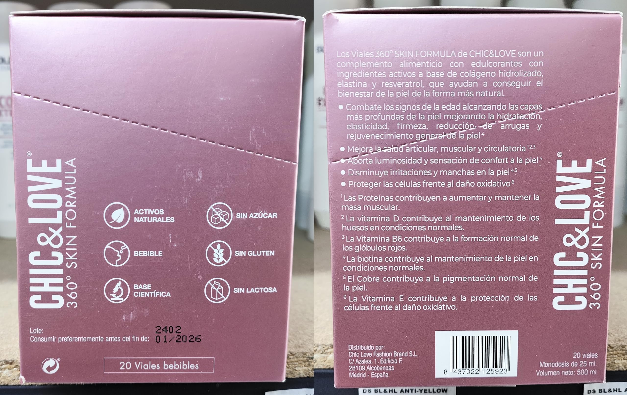 CHIC & LOVE | Elixir de la Juventud | Viales Bebibles Antiedad | Colágeno Hidrolizado, Vitamina E, A, D3, Resveratrol y Zinc | Piel Radiante y Saludable | Sin Gluten, Sin Lactosa | 20 Días | 20x25ml