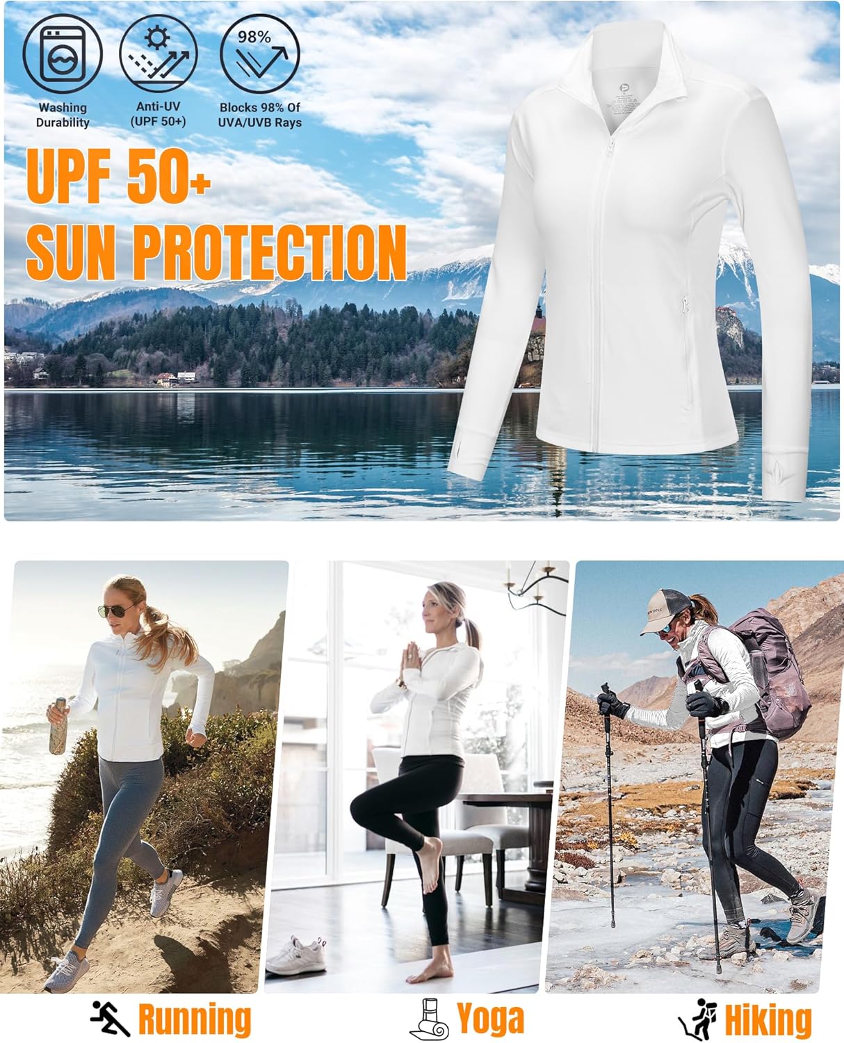 Outdoor Ventures Women's Full Zip Up Athletic Jacket Lightweight Workout Running Jacket with Pockets for Hiking Yoga Gym
