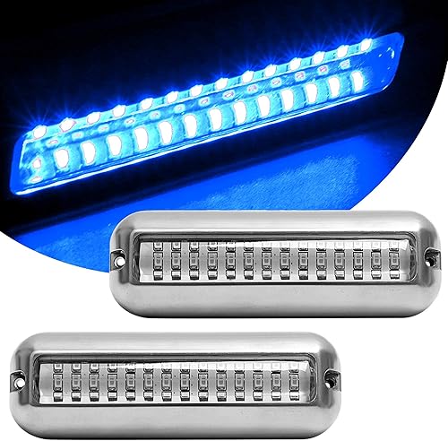 Miniatura 1 de HUSUKU Luces LED marinas de mediados de 42 LED de 1500 LM para barco bajo el agua (azul), 2 unidades, 5.1 pulgadas, IP68, acero inoxidable 316,