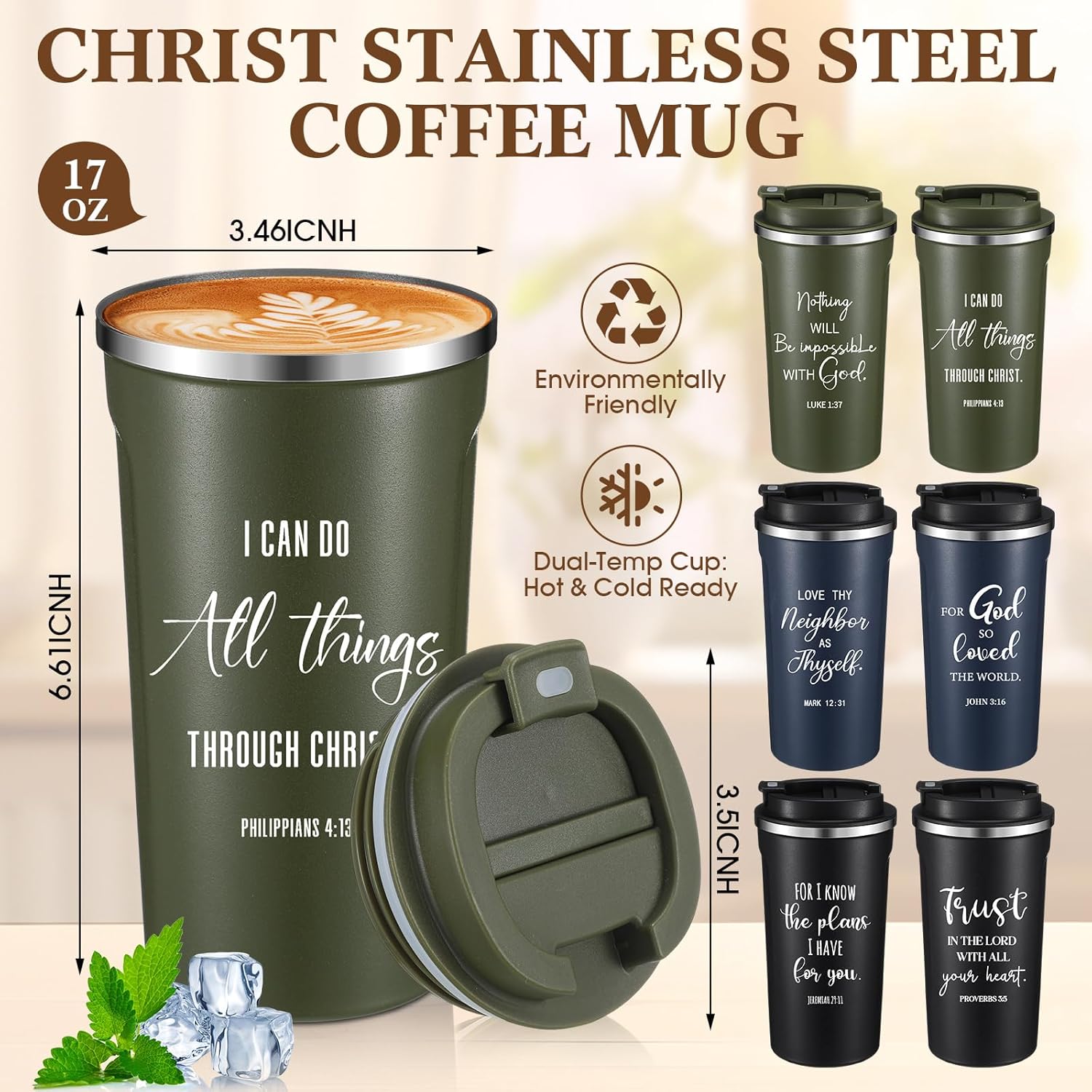 6 Pcs Christian Gifts for Men 17 oz Stainless Steel Coffee Cups with Lid Religious Inspirational Tumbler for Sunday School(Multicolor) - Image 2